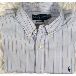Ralph Lauren Classic Fit Shirt Mens 18 34/35 Blue Yellow Stripe‎ Long Sleeve